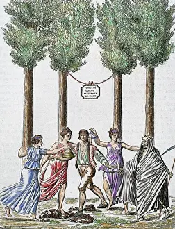 Dancing Prints: Allegory of the French Revolution. French citizen blindfolded trying to take the liberty