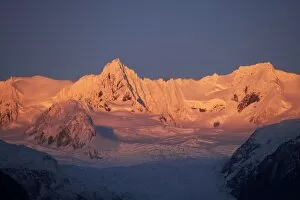 Images Dated 6th July 2007: Alpenglow on Fox Glacier Neve, West Coast, South Island, New Zealand