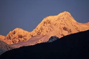 Images Dated 6th July 2007: Alpenglow on Mt Tasman, seen from West Coast, South Island, New Zealand