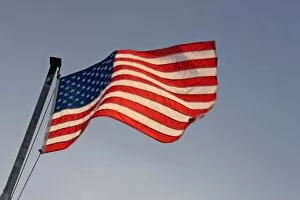 American flag waving in the sunlight