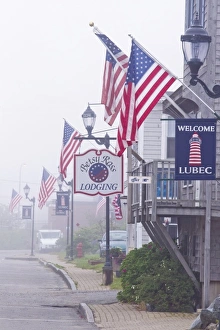Main Street Prints: American flags line the Main Street of Lubec, Maine, USA