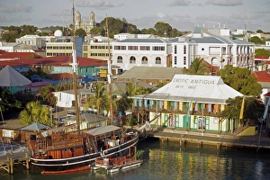 Antigua Prints: Americas, Caribbean, West Indies, Antigua and Barbuda. THe port of St John s