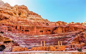 : Amphitheater Theatre, Petra, Jordan. Built in Treasury by Nabataeans in 100 AD Seats up to 7