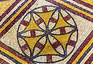 Ancient 6th Century Crusader Cross Mosaic Memorial Church Moses Mount Nebo Jordan