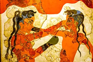 William Perry Prints: Ancient boxers fresco, National Archaeological Museum, Athens, Greece. From Akrotiri Ruins