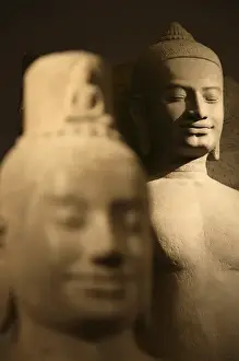 Exhibition Prints: Ancient Cambodia stone sculptures display in Musee Guimet des Arts Asiatiques. Paris