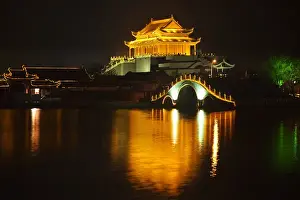 Ancient Dragon Pavilion Longting Park Night Reflection Bridge Kaifeng China Kaifeng