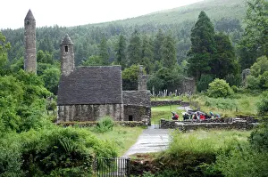 Ireland Prints: Ancient monastic ruins of St. Kevin in the Wicklow Mountains, Glendalough, County Wicklow