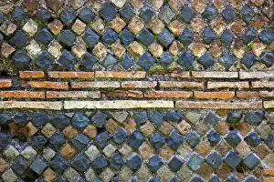Roman Prints: Ancient Roman Stone Wall Background Ostia Antica Ruins Rome Italy Excavation of Ostia