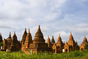 Burma Prints: Ancient temple and pagoda at sunrise, Bagan, Mandalay Region, Myanmar