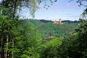 Ancient Turaida Castle overlooking the Gauja River in the Gauja National Park, Latvia