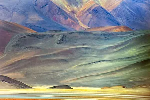 Antofagasta Prints: The Andes mountain and saltwater lagoon, San Pedro de Atacama, Antofagasta Region, Chile