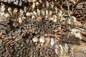 Mali Prints: Animal skulls and ammo embedded in wall, Mopti Region, Mali
