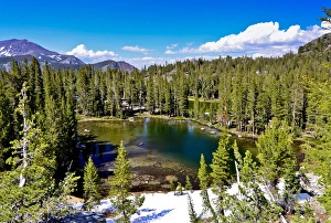 Images Dated 15th July 2011: Ansel Adams Wilderness, CA, USA, Residual Snow and Blue Skies above Clark Lakes