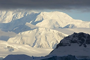 Images Dated 19th February 2014: Antarctica. Antarctic Peninsula. Paradise Harbor. Bright sunlight on the mountains beyond