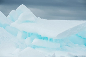Frozen Prints: Antarctica, Weddell Sea, Snow Hill. Detail of iceberg with icicles