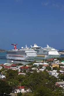 Antigua and Barbuda, Antigua, St. Johns, elevated city view with cruiseships at Heritage
