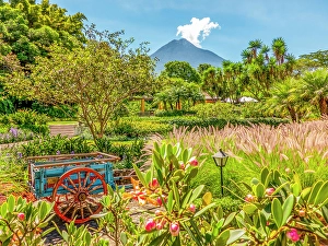Antigua Prints: Antigua, Guatemala. Wide angle landscape view from a garden in front of Volcan Agua