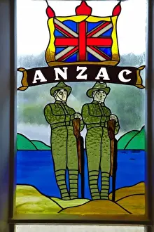 Anglican Prints: Anzac stained glass window, St James Church (1878), Kerikeri, Northland, North Island
