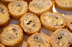 Images Dated 24th May 2007: Appetizer: slices of bread with truffle butter at La Truffe de Ventoux truffle farm