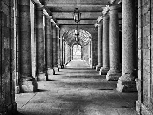Hallway Prints: Arcade in the Palacio de Rajoy (Pazo de Raxoi) near the main square of Cathedral Santiago de Compostela