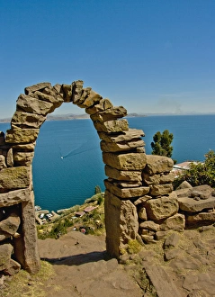Taquile Prints: Arched gateway on the island of Taquile in Lake Titicaca, Peru