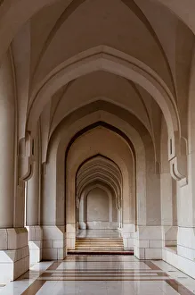 Hallway Prints: An arched walkway in Sultan Qaboos's palace, Al -Alam Palace, Muscat, Oman