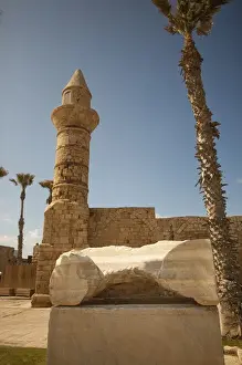 Civilization Prints: Archeological finds and a restored tower grace the waterfront of ancient Caesarea, Israel