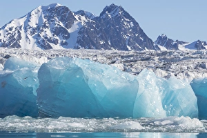 Arctic, Norway, Svalbard, Spitsbergen, Monaco Glacier, Ice at the base of the Monaco