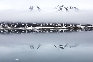 Images Dated 3rd July 2014: Arctic, Norway, Svalbard, Spitsbergen, Monaco glacier, Reflections of mountains