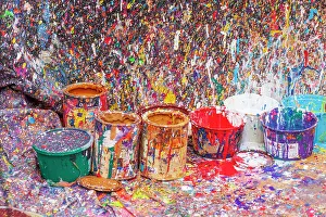 Buenos Aires Prints: Argentina, Buenos Aires. Colorful paint splatters and buckets