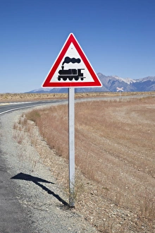 Images Dated 20th March 2009: ARGENTINA, Chubut Province, El Maiten. Narrow gauge railroad crossing sign