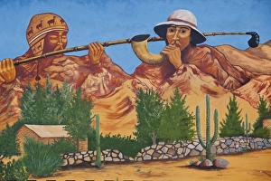 Images Dated 8th March 2009: Argentina, Jujuy Province, Tilcara. Inca-themed wall mural