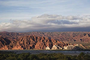Riverbed Prints: ARGENTINA, Salta Province, San Carlos. Last light on Sierra de Leon Muerto mountains