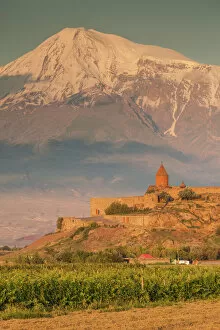 Places Collection: Armenia, Khor Virap. Khor Virap Monastery, 6th century, with Mt. Ararat