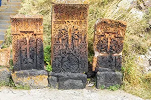 Armenia Prints: Armenia, Sevan. Sevanavank. 9th century Monastery complex. Stone tablets
