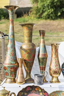 Armenia, Sevan. Souvenir vases at market near the Sevanavank Monastery on Lake Sevan Armenia, Sevan. Souvenir vases at market near the Sevanavank Monastery on Lake Sevan