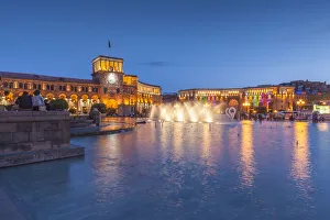 Cityscape Prints: Armenia, Yerevan. Republic Square dancing fountains