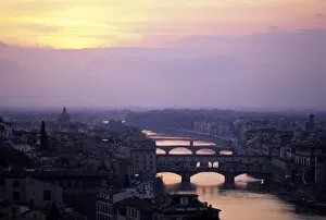 The Arno River and Florence, Italy at sunset