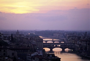 Arno River Prints: The Arno River and Florence, Italy at sunset