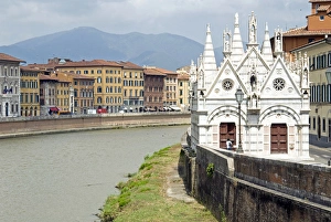 Riverbank Prints: Arno River and Santa Maria della Spina Church, Pisa, Tuscany, Italy, Europe