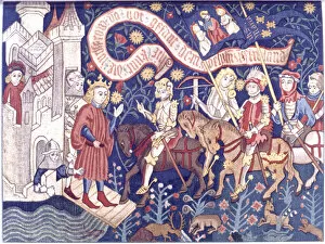 Arrival of Joan of Arc at Chinon, 1428. From a tapestry. FRANCE