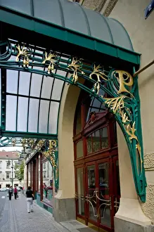 Art Nouveau ornamentation on exterior of Municipal House (theater), Prague, Czech
