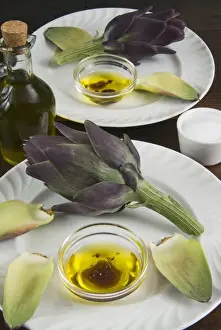 Artichoke Prints: Artichoke with dipping sauce (oil, salt, pepper and vinegar)