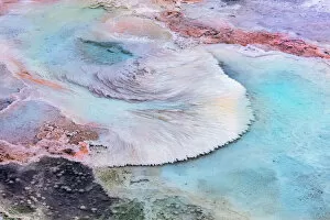 Places Collection: Artistic patterns at New Blue Spring in winter in Yellowstone National Park, Wyoming, USA