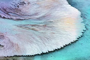 Artistic patterns at New Blue Spring in winter in Yellowstone National Park, Wyoming, USA