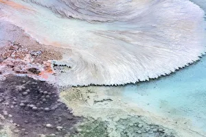 Artistic patterns at New Blue Spring in winter in Yellowstone National Park, Wyoming, USA