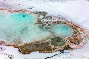 Artistic patterns at New Blue Spring in winter in Yellowstone National Park, Wyoming, USA