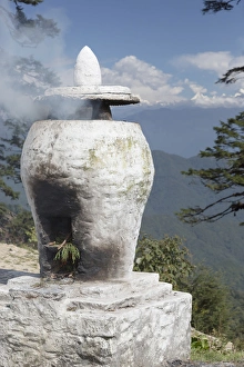 Asia, Bhutan. Incense burner at Dorcha La Pass