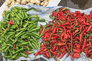 Asia, Bhutan. Open air market in Wangdue selling chilies